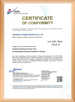 EPA TSCA Title VI 공식 인증서